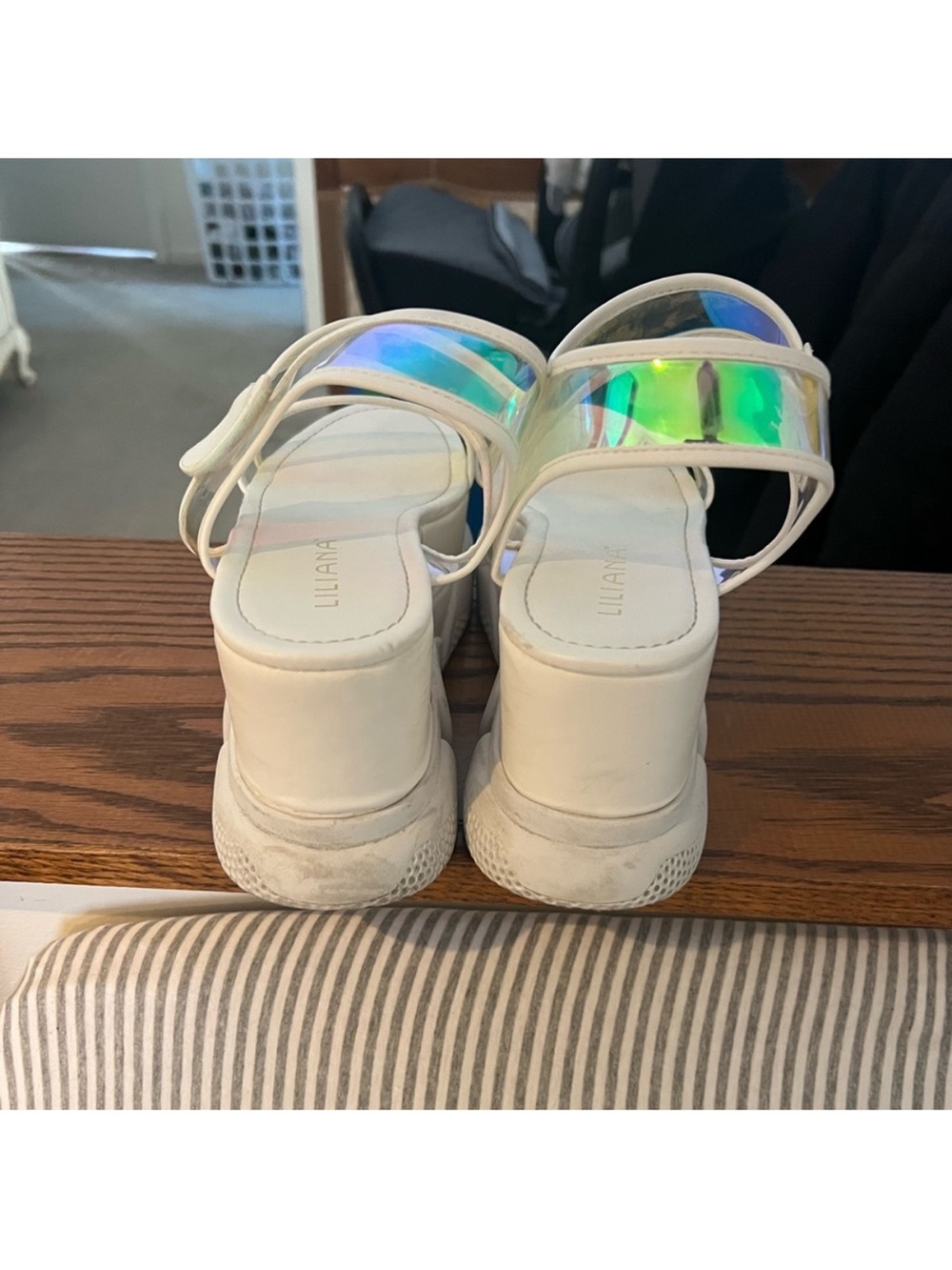 Liliana White Platform Sandals with Iridescent Straps - Picture 9 of 12